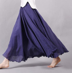 Casual High Waist Linen Maxi Skirt - LEPITON