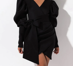 Puffed-Sleeve Asymmetric Mini Dress - LEPITON