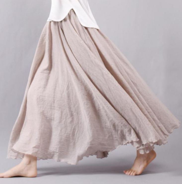 Casual High Waist Linen Maxi Skirt - LEPITON