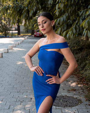 Blue One Shoulder Strapless Bodycon Party Dress - LEPITON