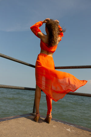 Orange Solid Beach Dress - LEPITON