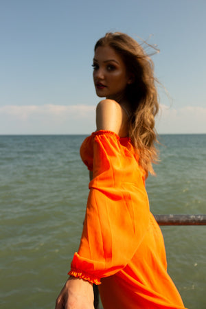 Orange Solid Beach Dress - LEPITON
