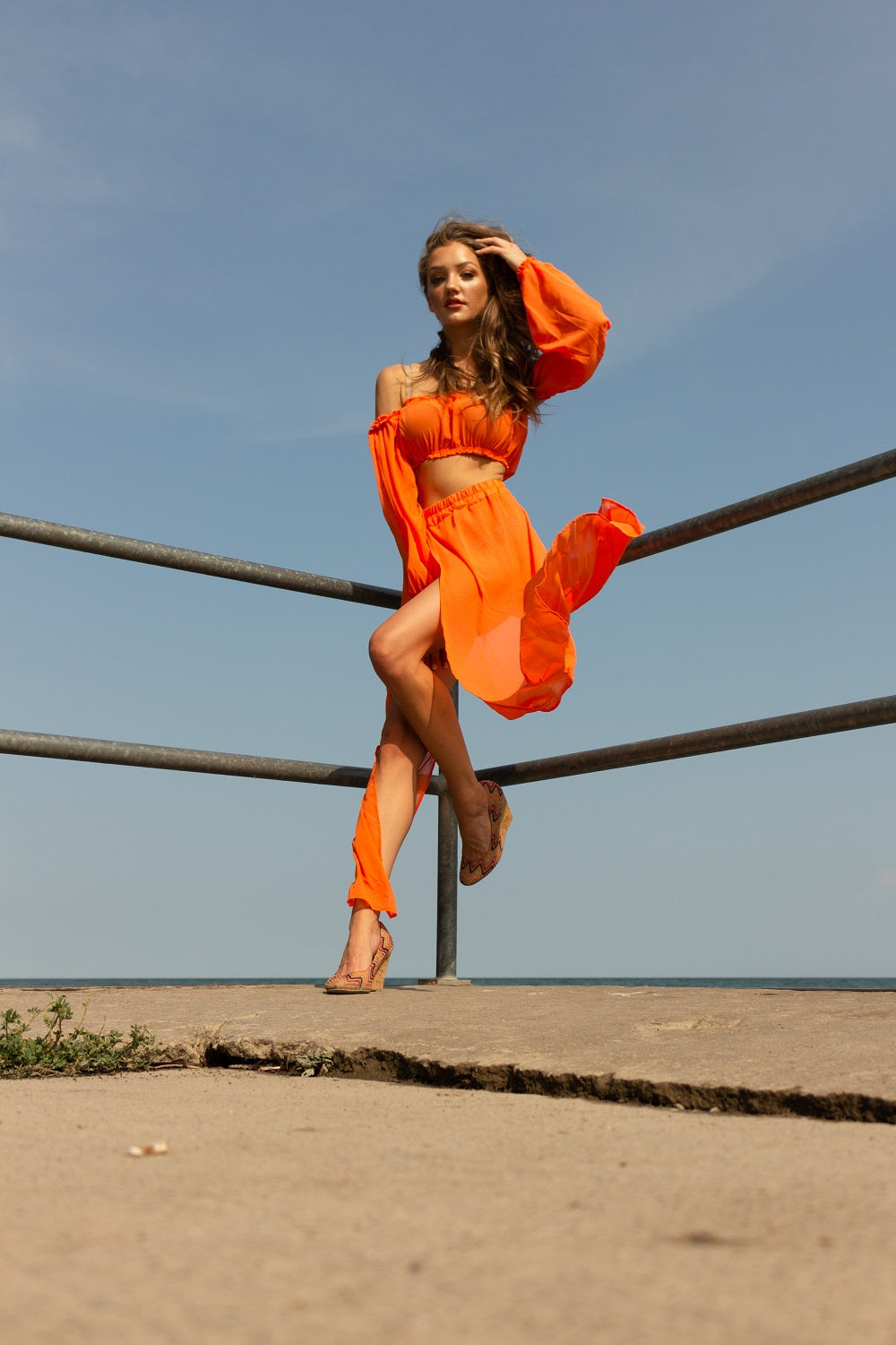 Orange Solid Beach Dress - LEPITON