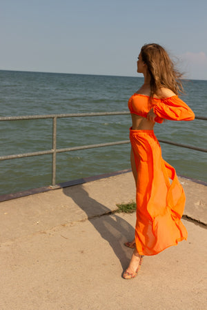 Orange Solid Beach Dress - LEPITON
