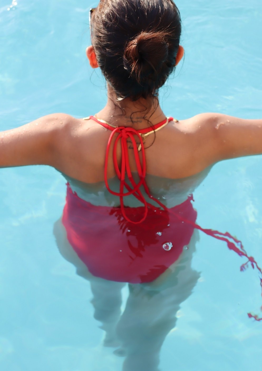 Red Classy V-Neck High-Leg Monokini - LEPITON