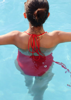 Red Classy V-Neck High-Leg Monokini - LEPITON