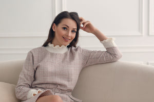 Pink Elegant Plaid Knitted Ruffle Dress - LEPITON