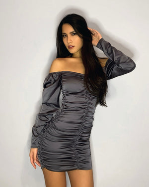 Off Shoulder Puff Sleeve Ruffle Mini Dress - LEPITON