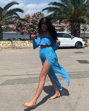 Blue Solid Beach Dress - LEPITON
