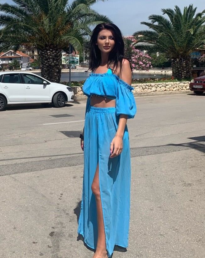 Blue Solid Beach Dress - LEPITON
