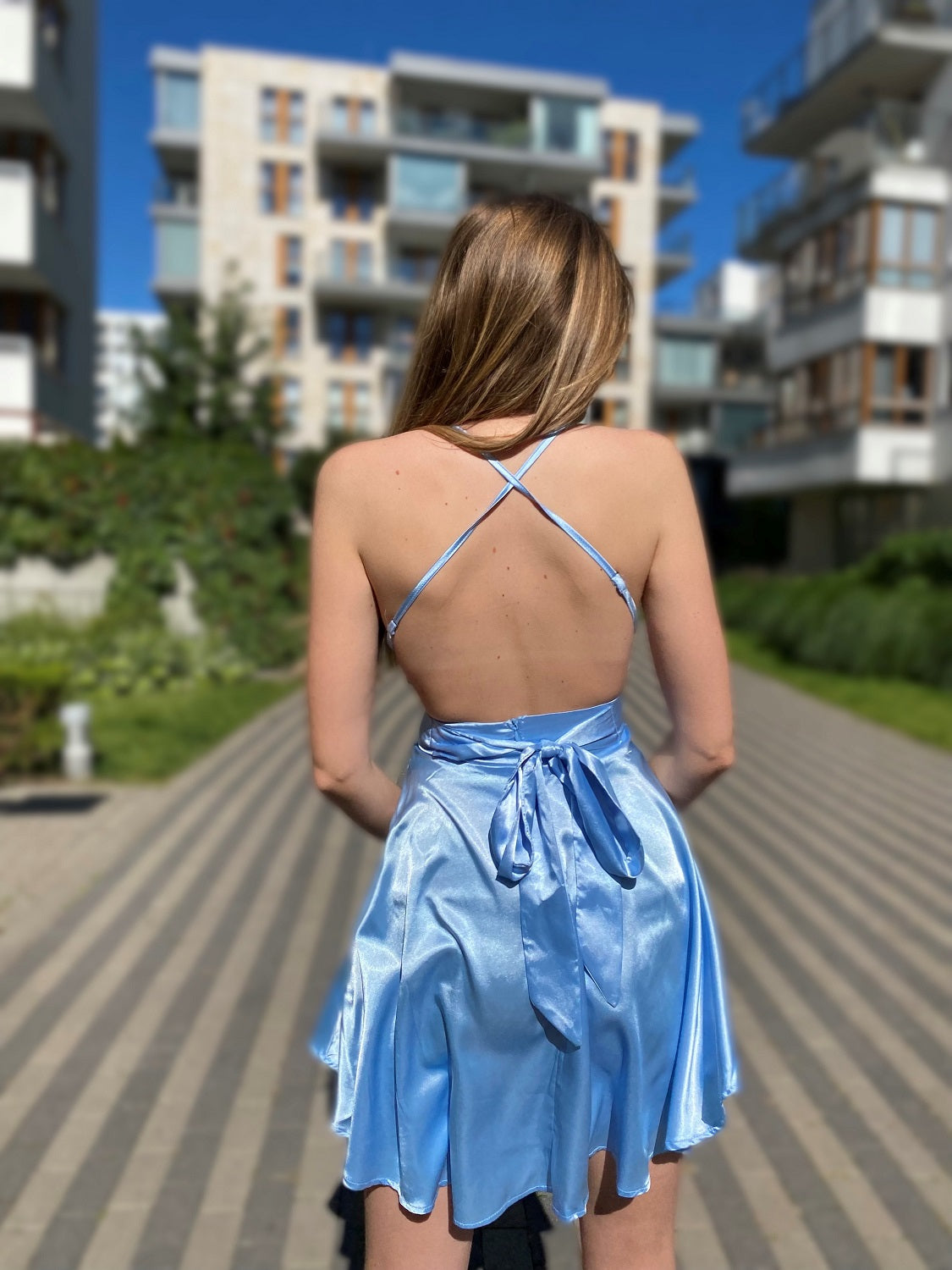 Elegant Blue Spaghetti Straps Wrap Mini Dress - LEPITON