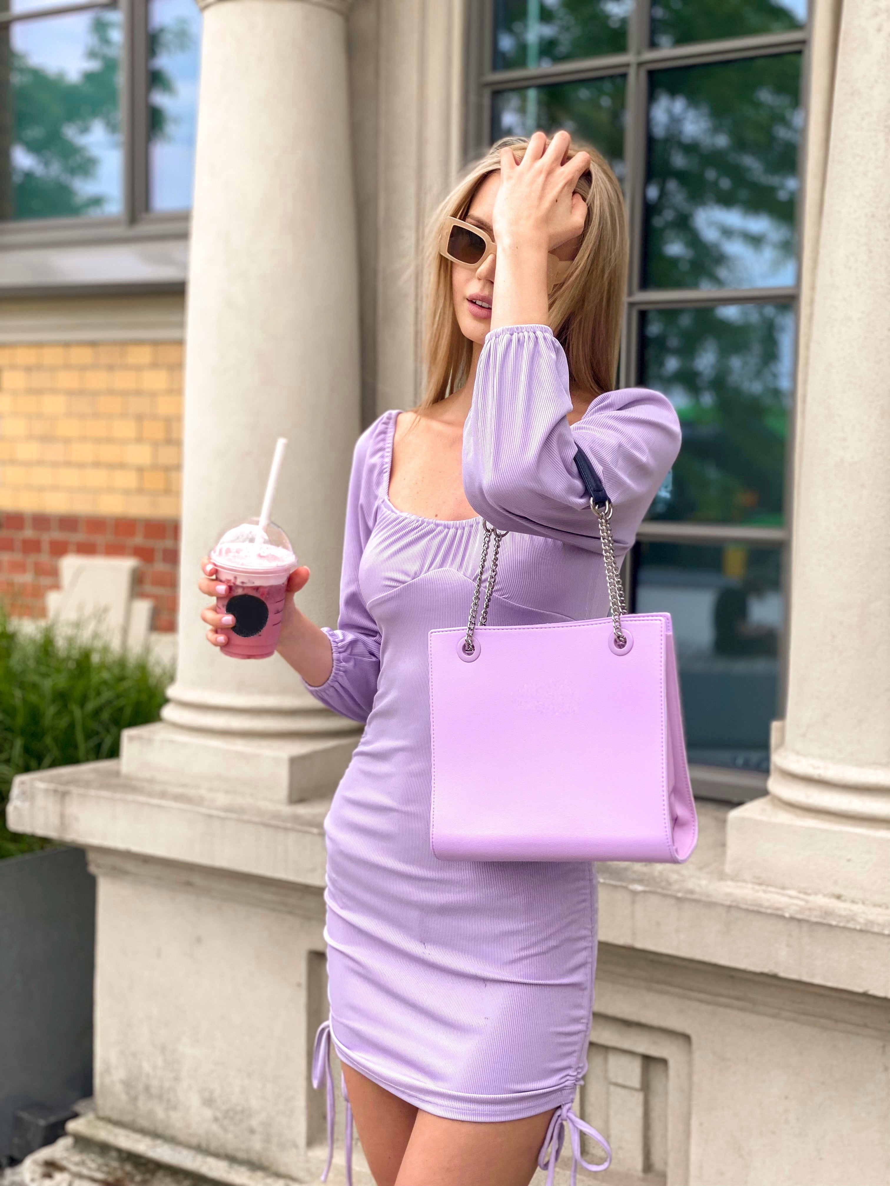 Purple Off Shoulder Puff Sleeve Bodycon Drawstring Ruched Mini Dress - LEPITON