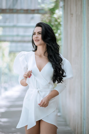 Puffed-Sleeve Asymmetric Mini Dress - LEPITON
