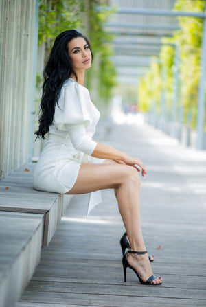 Puffed-Sleeve Asymmetric Mini Dress - LEPITON