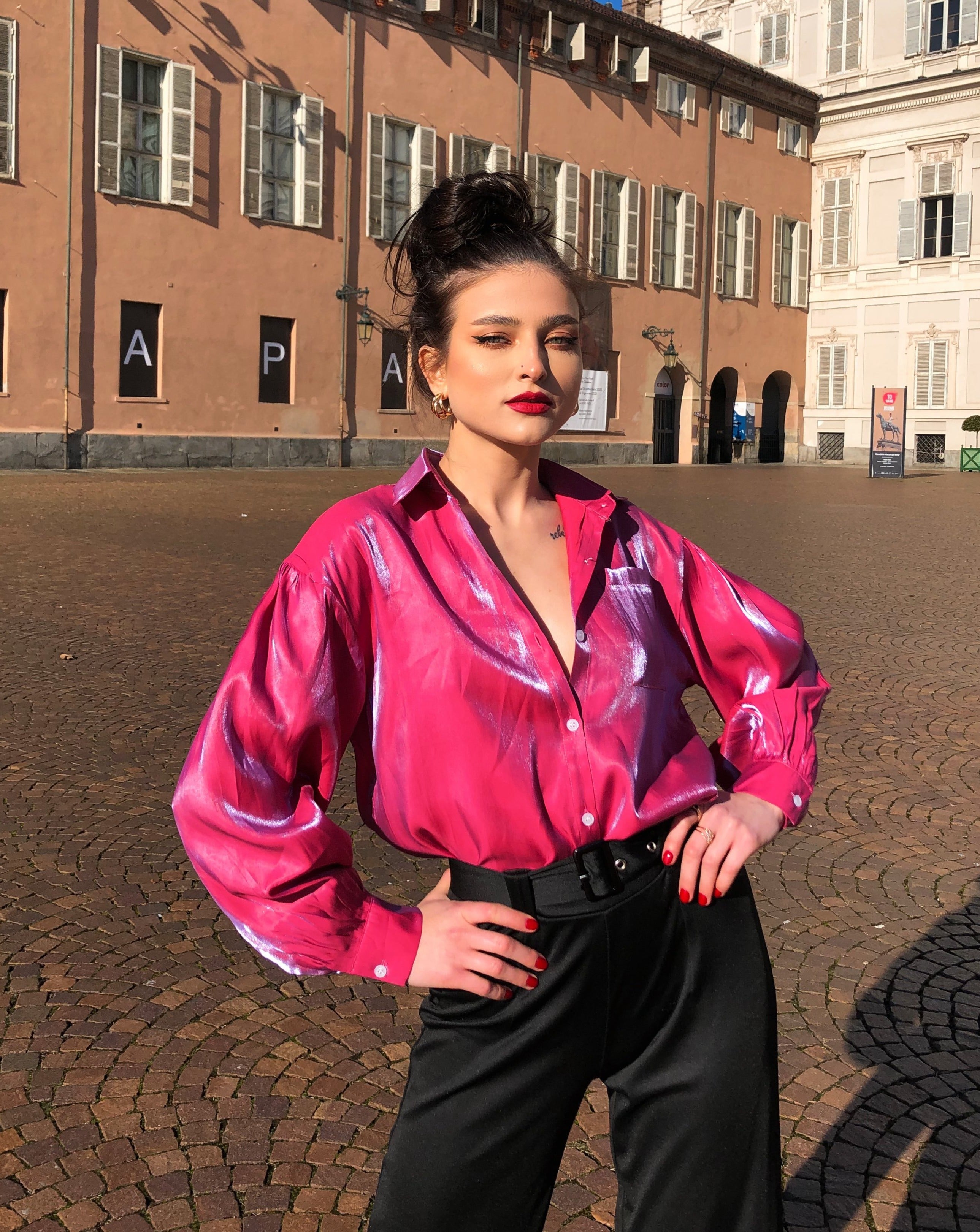 Long-Sleeved Loose Gradient Reflective Blouse - LEPITON