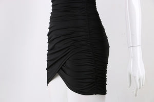 Black Deep V-Neck Backless Cross Bandage Ruched Mini Dress - LEPITON