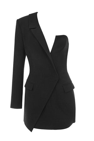 Black Single Long Sleeve Elegant Celebrity Mini Party Dress with Belt - LEPITON