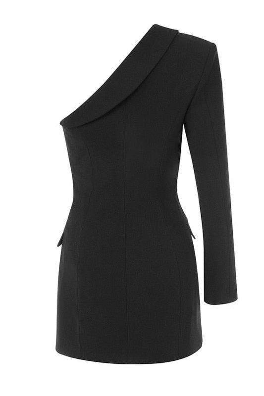 Black Single Long Sleeve Elegant Celebrity Mini Party Dress with Belt - LEPITON