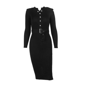 Pearl Button Bodycon Knitted Sweater Dress - LEPITON
