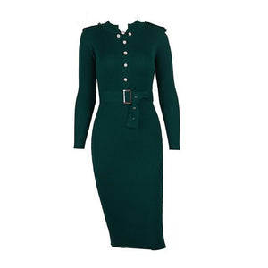 Pearl Button Bodycon Knitted Sweater Dress - LEPITON