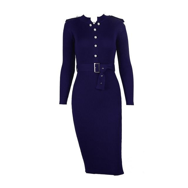 Pearl Button Bodycon Knitted Sweater Dress - LEPITON