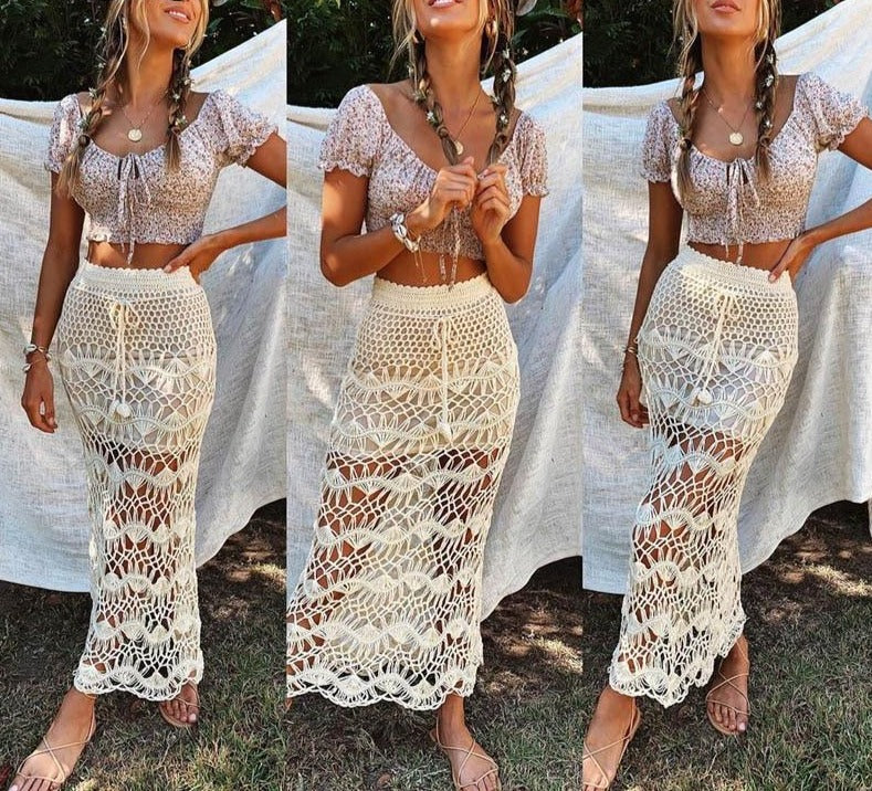 Bohemian Crochet Knitted Long Maxi Skirt - LEPITON