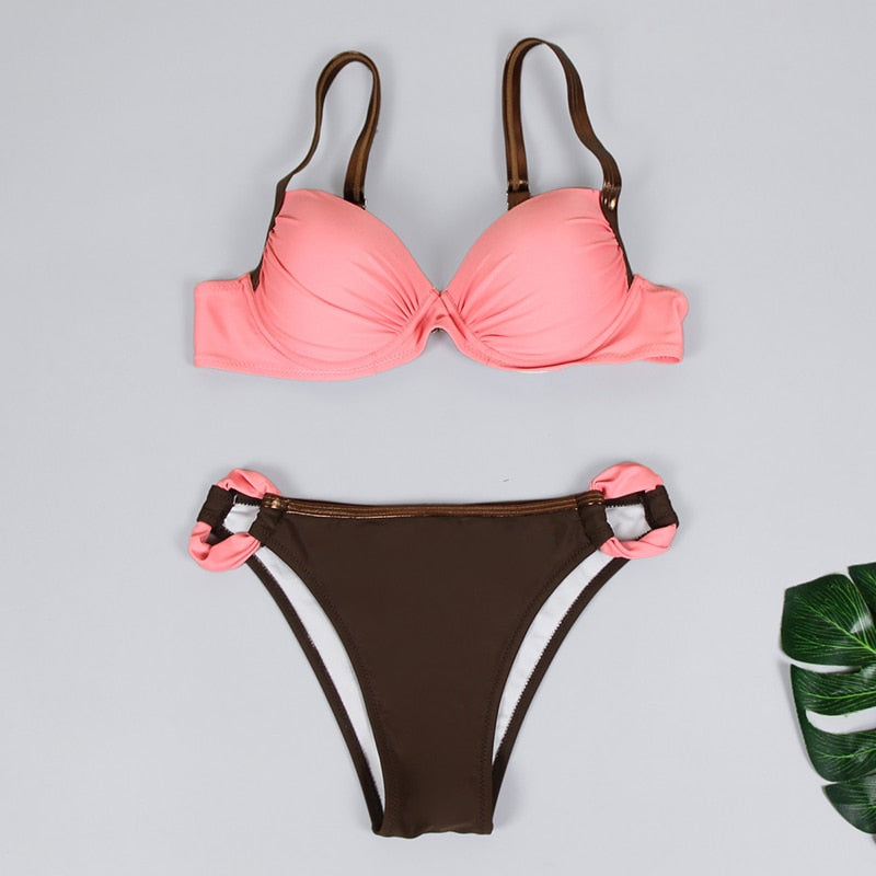 Solid Push-Up Brazilian Bikini Set - LEPITON