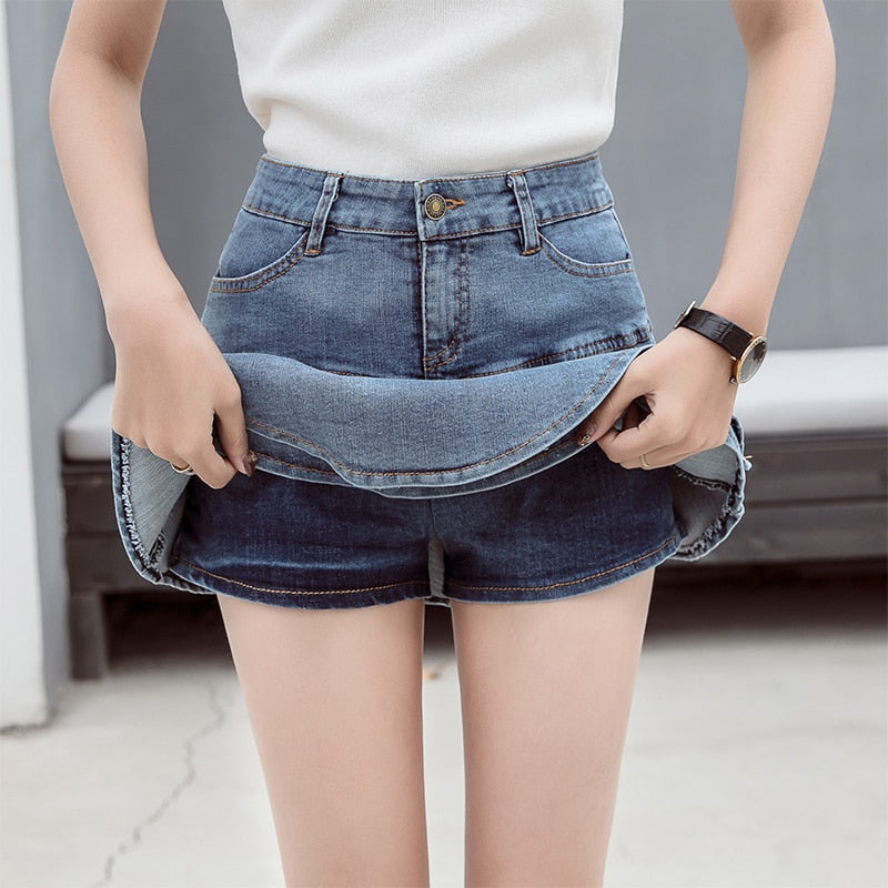 Retro Denim Shorts Skirt - LEPITON