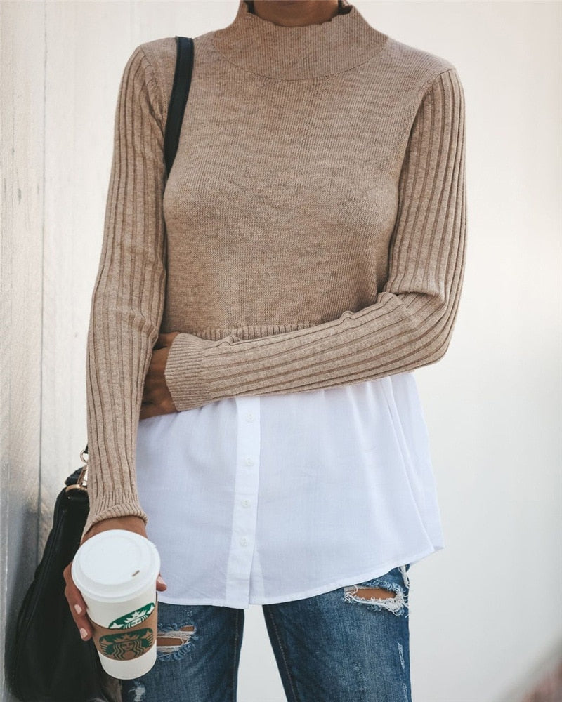 Patchwork Long Sleeve Knitted Jumper - LEPITON