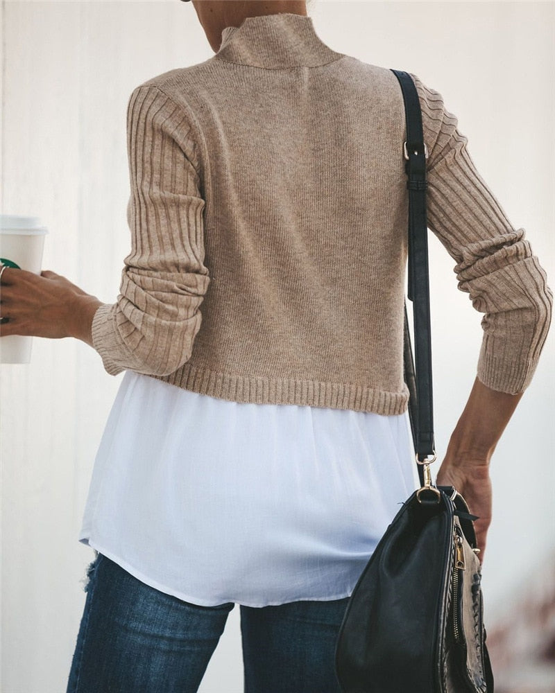 Patchwork Long Sleeve Knitted Jumper - LEPITON