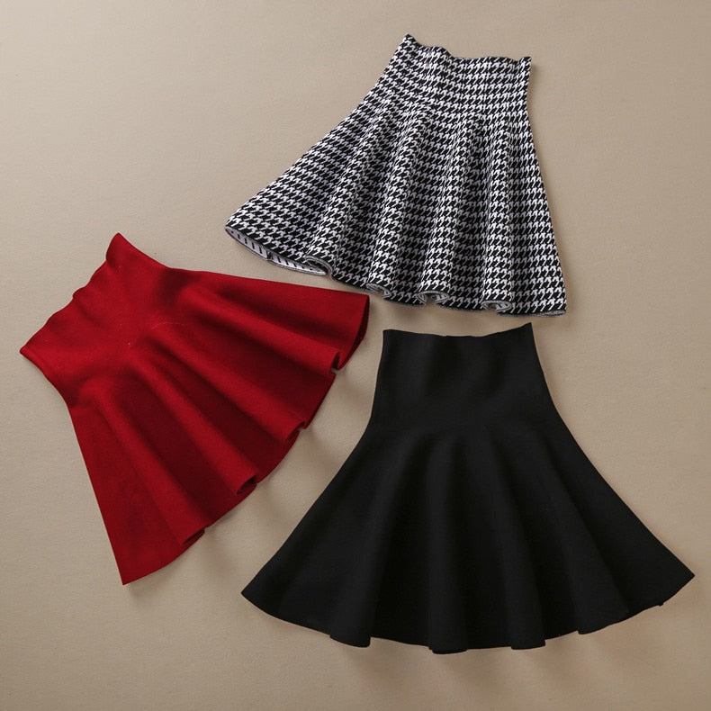High Waist Pleated Flared Woolen Skirt - LEPITON