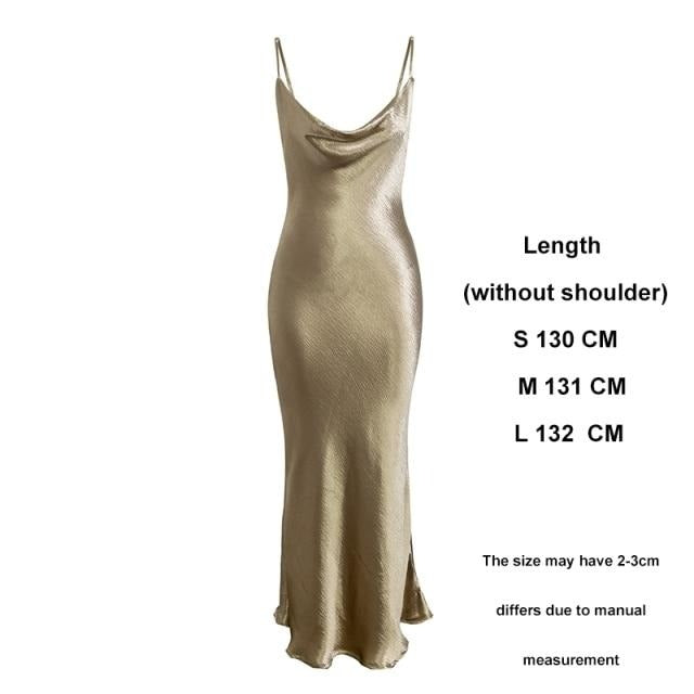 Elegant Satin Backless Bodycon Maxi Dress - LEPITON