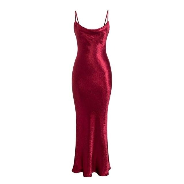 Elegant Satin Backless Bodycon Maxi Dress - LEPITON