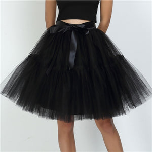 Petticoat 5 Layers Tutu Tulle Midi Pleated Skirt - LEPITON