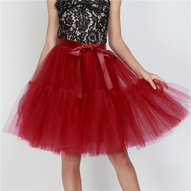 Petticoat 5 Layers Tutu Tulle Midi Pleated Skirt - LEPITON