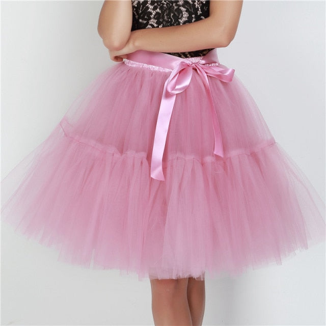 Petticoat 5 Layers Tutu Tulle Midi Pleated Skirt - LEPITON