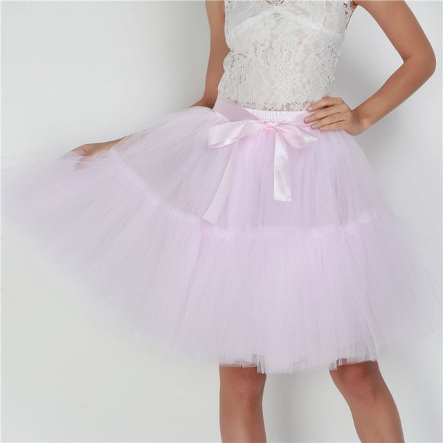 Petticoat 5 Layers Tutu Tulle Midi Pleated Skirt - LEPITON