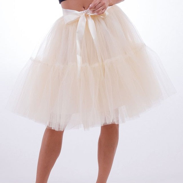 Petticoat 5 Layers Tutu Tulle Midi Pleated Skirt - LEPITON