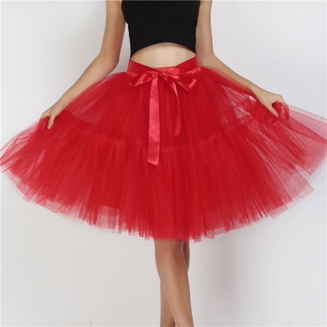 Petticoat 5 Layers Tutu Tulle Midi Pleated Skirt - LEPITON