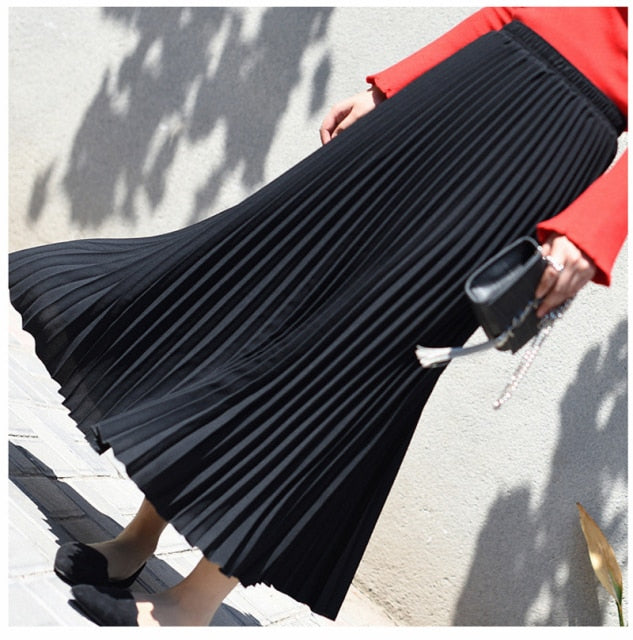 Vintage Chiffon High-Waist Pleated Long Skirt - LEPITON