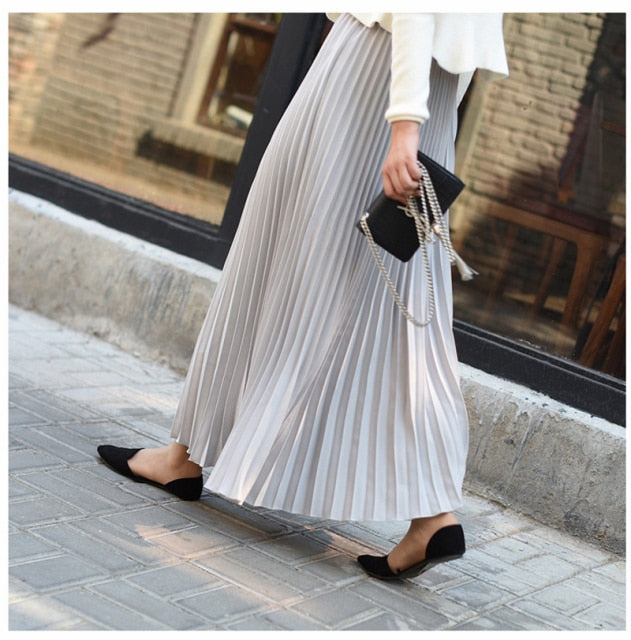 Vintage Chiffon High-Waist Pleated Long Skirt - LEPITON