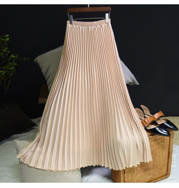 Vintage Chiffon High-Waist Pleated Long Skirt - LEPITON