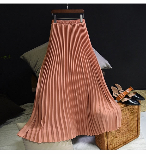 Vintage Chiffon High-Waist Pleated Long Skirt - LEPITON