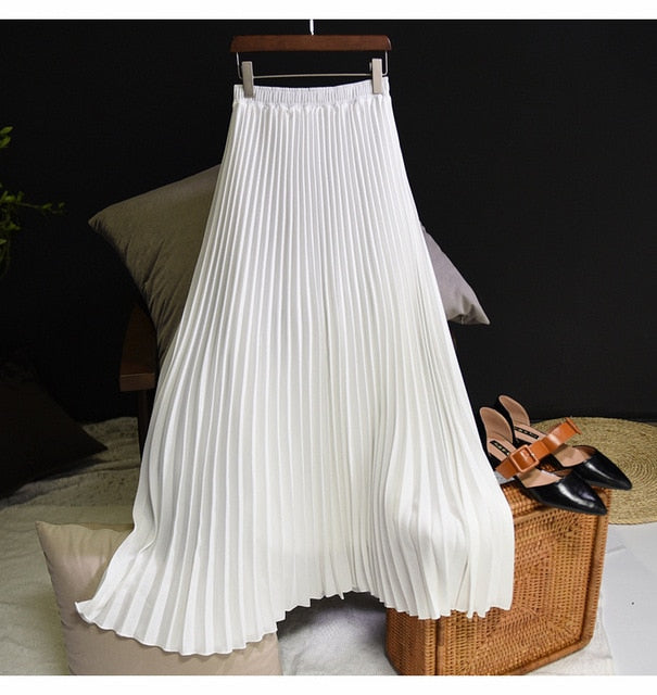 Vintage Chiffon High-Waist Pleated Long Skirt - LEPITON