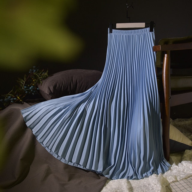 Vintage Chiffon High-Waist Pleated Long Skirt - LEPITON