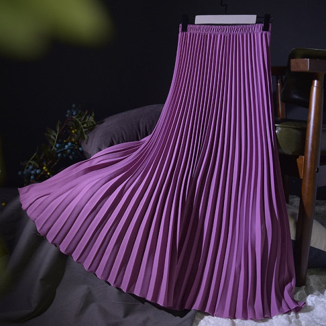 Vintage Chiffon High-Waist Pleated Long Skirt - LEPITON