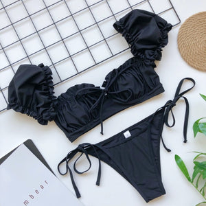 Padded Bra Short Sleeve Zipper Bandage Low Waist Bikini - LEPITON