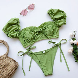 Padded Bra Short Sleeve Zipper Bandage Low Waist Bikini - LEPITON