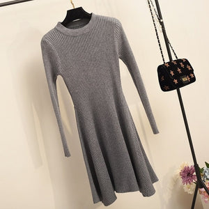 O-Neck Long Sleeve Irregular Hem A-Line Casual Knitted Dress - LEPITON