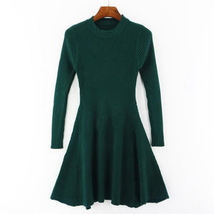 O-Neck Long Sleeve Irregular Hem A-Line Casual Knitted Dress - LEPITON